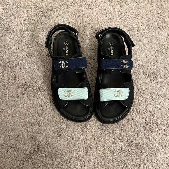 Chic chanelSandals with Black and Blue Accents